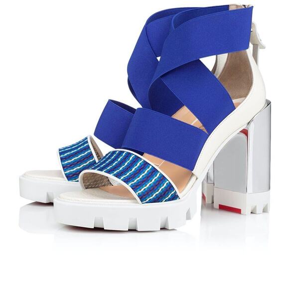 Christian Louboutin Patrouiagoma 100 Blue Strap Sandal Block Heel Pump 40.5 - Picture 1 of 12